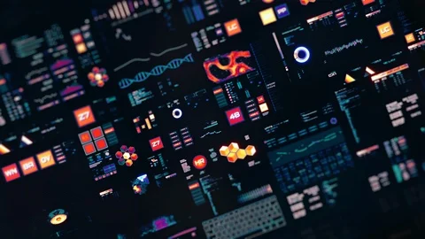 Perspective view with out of focus areas of Futuristic interface/Digital screen Stock Footage 122612721