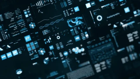 Perspective view with out of focus areas of Futuristic interface/Digital screen Stock Footage 122612764