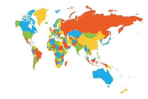 Perspective View of Political World Map Stock Illustration