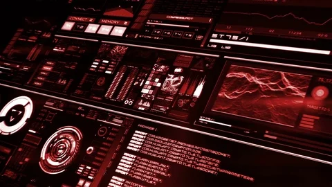 Perspective view of red futuristic interface/Digital screen Stock Footage 81577115