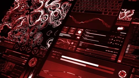 Perspective view of red futuristic interface/Digital screen Stock Footage 81647248