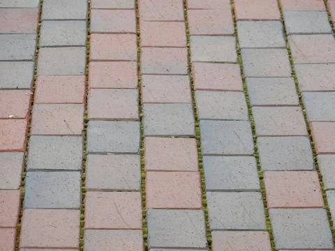 Perspective View Red Gray Grey Brick Stone Street Road Sidewalk Pavement Tex 写真素材