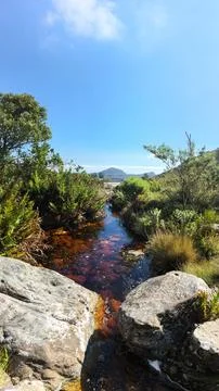Perspective view of rocky waterfall Stock Photos