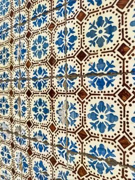 Perspective view of rustic blue and brown azulejos Stock Photos