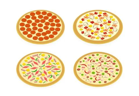 Perspective view Set of pizza on white, vector art Stock Illustration