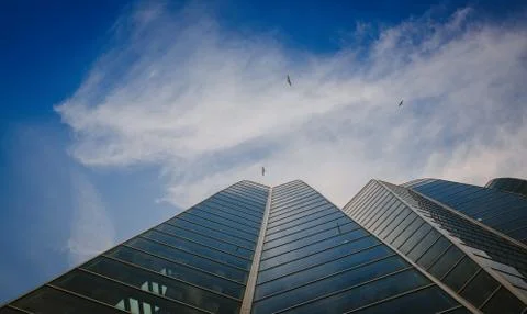 Perspective view on sky and clouds in city of art and science in Valencia Stock Photos