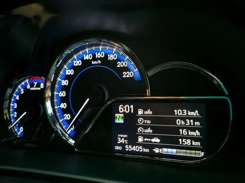 Perspective view. Speedometer and tachometer. Stock Photos