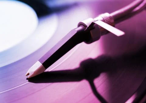 Perspective view of spinning old fashioned turntable Stock Photos