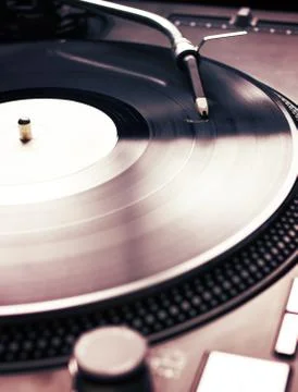 Perspective view of spinning old fashioned turntable Stock Photos