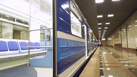 Perspective up view of subway empty metro wagon Stock Footage 162697650