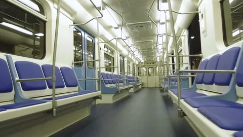 Perspective up view of subway empty metro wagon Video stock 162697897