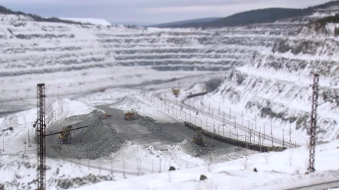 Perspective view of trucks excavating in quarry. Stock Footage 119155352