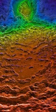 This perspective view of Venus, generated by computer from NASA s Magellan... Stock Photos