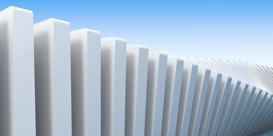Perspective View of White Geometric Pillars Against Blue Sky Illustration