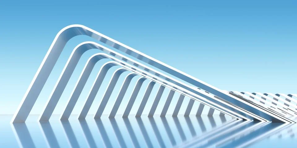 Perspective of White Triangular Geometric Frames in A Row - 3d Illustration Stock Illustration