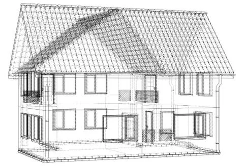 Perspective wireframe of house exterior. Vector created of 3d. 库存插图