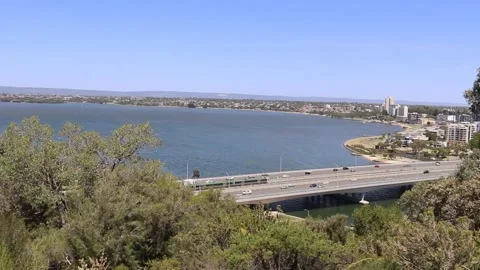 Perth Australia, Mandurah Train Heading South Over The Narrows Bridge Video stock 156389201