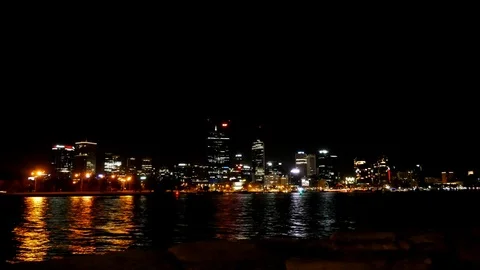 Perth Australia skyline night time city lights time-lapse Stock Footage 112275262