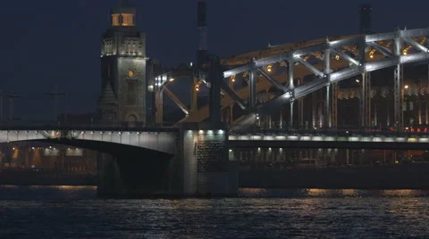 Perth bridge Great at night, lights, Russia, Neva river Stock Footage 64882096