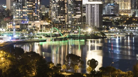 Perth CBD during night time lapse showing city with Elizabeth Quay Vídeo Stock 137963242