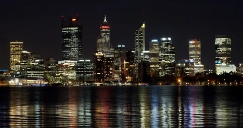 Perth CBD Skyline Timelapse At Night Stock Footage 125007689