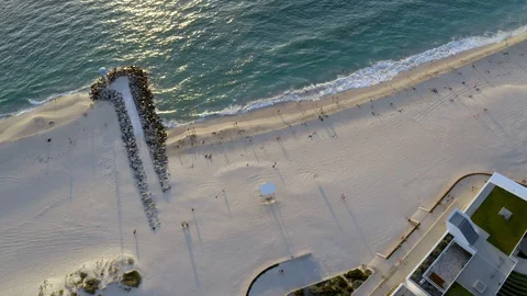 Perth City Beach packed during corona virus pandemic - 4k aerial drone footage o Stock Footage 128096963