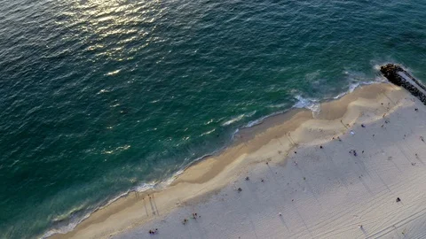 Perth City Beach packed during corona virus pandemic - 4k aerial drone footage o Stock Footage 128097369
