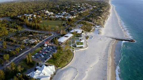 Perth City Beach packed during corona virus pandemic - 4k aerial drone footage o Stock Footage 128097452