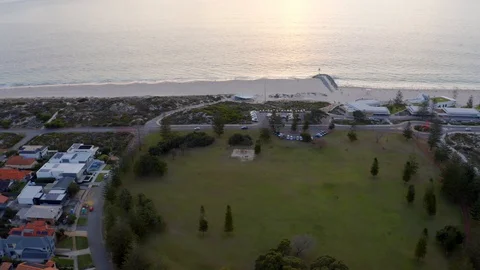 Perth City Beach packed during corona virus pandemic - 4k aerial drone footage o Stock Footage 128097693