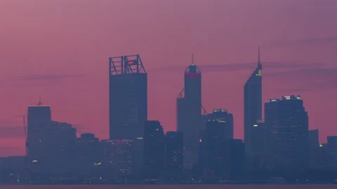 Perth City covered in Bushfire Smog Day to Night Timelapse Stock Footage 139665071