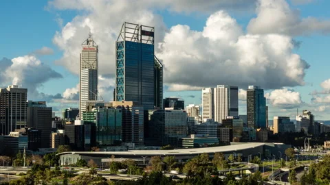 Perth City Iconic View with Clouds and Traffic Timelapse Stock Footage 148636412