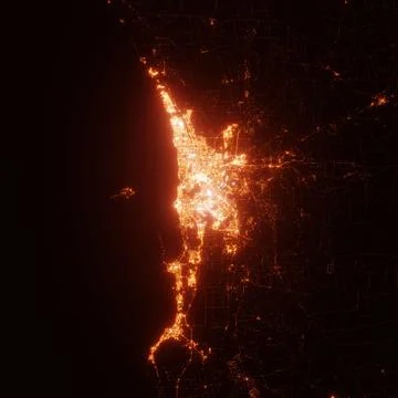 Perth city lights map, top view from space. Aerial view on night street light Stock Photos