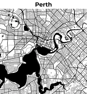 Perth City Map, Cartography Map, Street Layout Map Stock Illustration