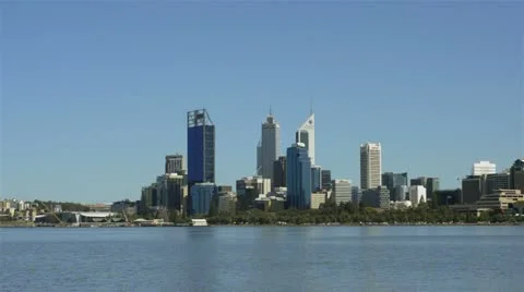 Perth city skyline from across the swan river Stock Footage