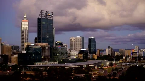 Perth City Skyline Day To Night Sunset Dusk Timelapse Stock Footage 276448567