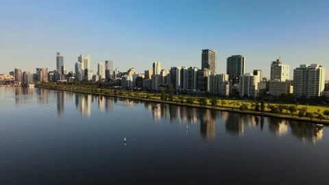 Perth City Skyline fly by Stock Footage 151136449