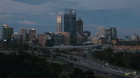 Perth City Skyline in the Light of Dusk Stock Footage