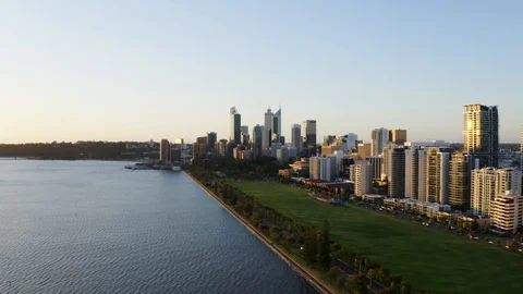 Perth City Skyline - Various Aerial Drone Footage at Sunset Stock Footage 122263282