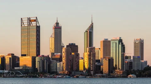 Perth City from South Perth Day to Night TImelapse Stock Footage 145575860