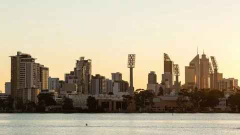 Perth City Sunset Day to Night from Burswood Timelapse Stock Footage 148650277