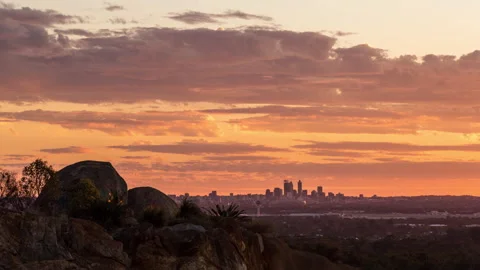 Perth City view from Statham's Quarry Perth Hills Day to Night Timelapse Stock Footage 138915588