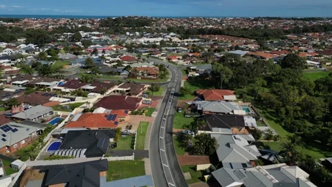 Perth Coastal Suburn Cityscape Skyline - Aerial Rising Revealing Urban Stock Footage 252124062