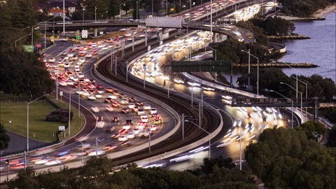 Perth, Day to night Time Lapse, showing traffic and cars on highway Stock Footage 137930380