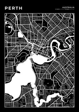 Perth Map Wall Art Frame, Cartography Map Print, City Layout Map Stock Illustration