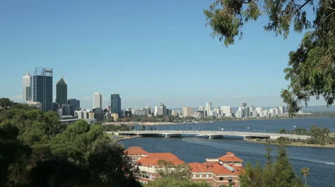 Perth skyline and road bridge, australia Stock Footage 36832170