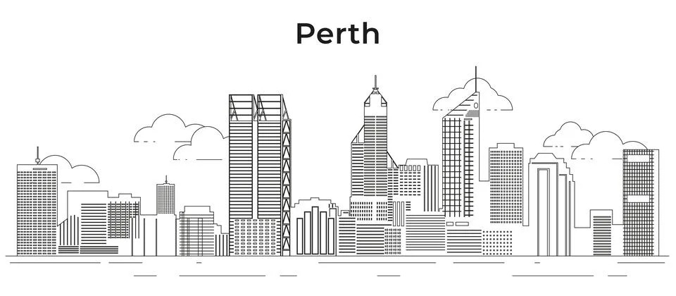 Perth skyline line art vector illustration Stock Illustration
