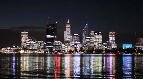 Perth Skyline by Night Stock Footage 7732788