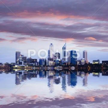 Perth skyline reflected in the swan river Stock Photos