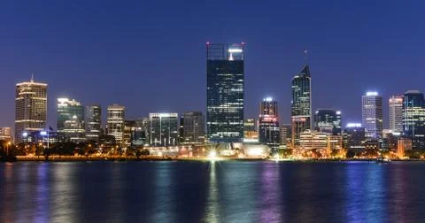 Perth skyline reflected in the swan river Stock Photos