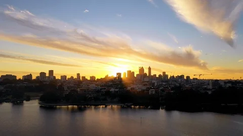 Perth Skyline at sunset - Aerial tracking shot Stock Footage